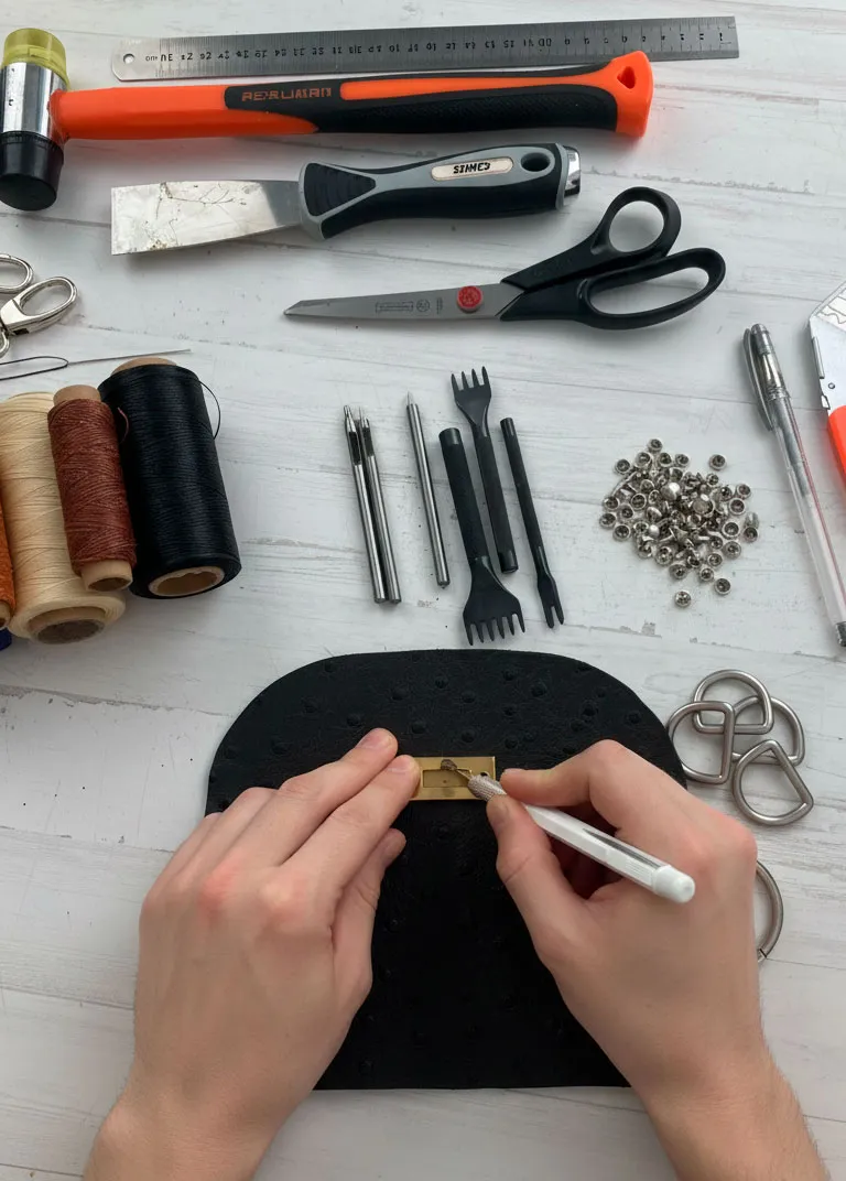 Taller de marroquinería artesanal — corte y marcado de cuero a mano